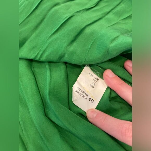 Vintage Kelly Green Long Sleeve Pleated Maxi Dress Party Gown Size 40 - Picture 8 of 8
